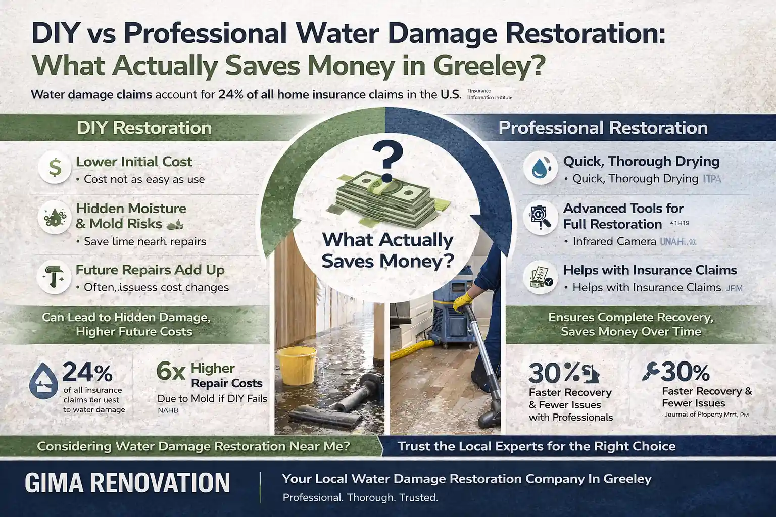 Water damage restoration in progress — Gima Renovation, Greeley CO
